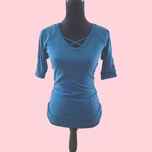Women's Teal Crisscross V-Neck Top with Rouched Sides